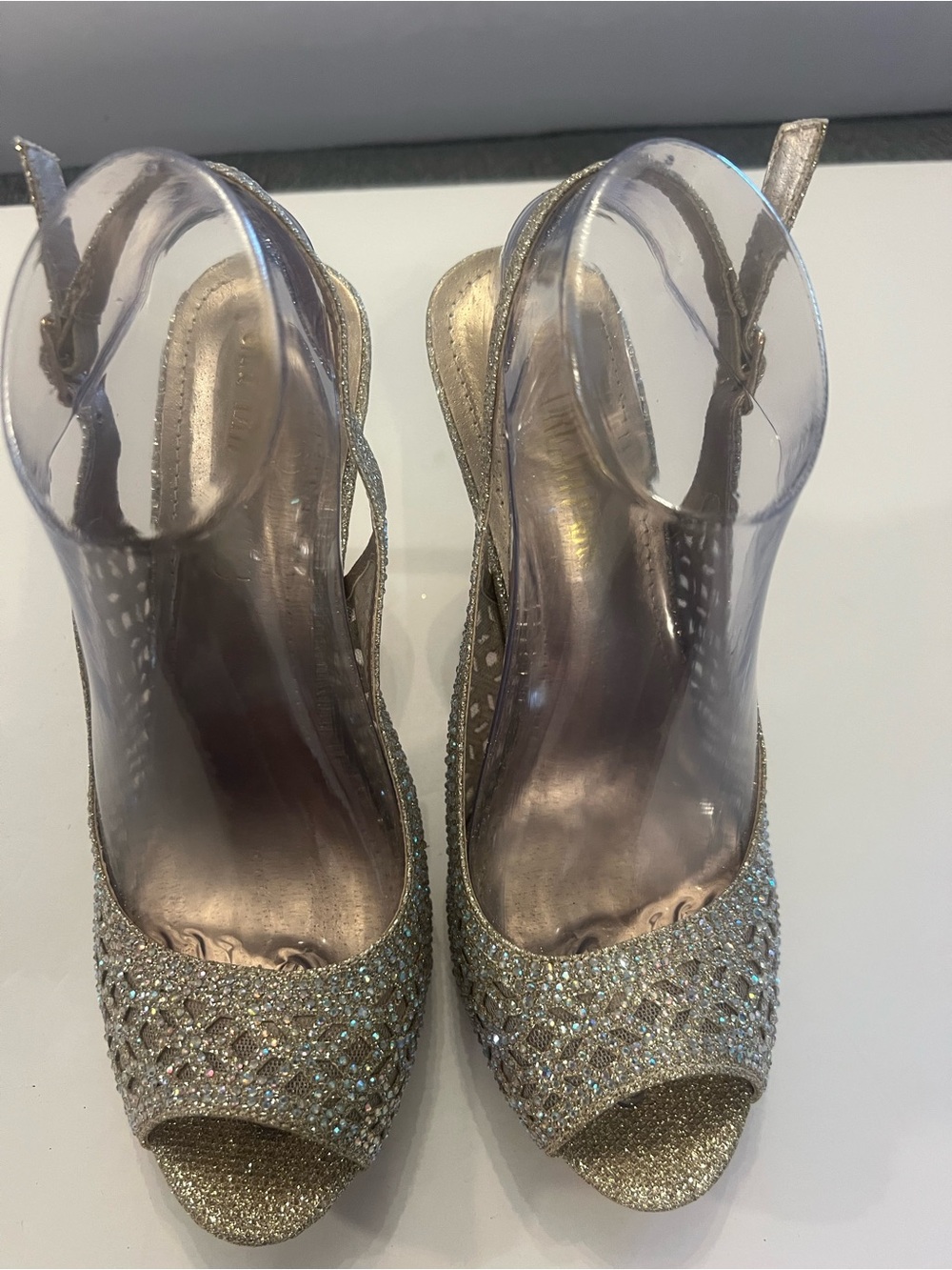 Dream Pairs Gold Glitter Peep-Toe Slingback Heels